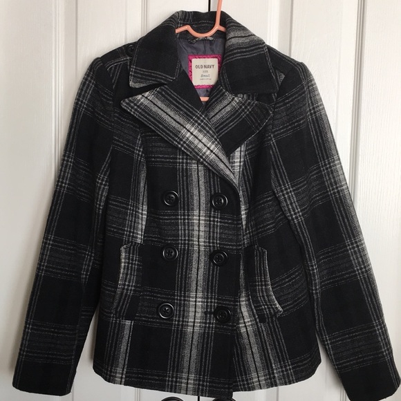 Old Navy Jackets & Blazers - OLD NAVY wool Black and gray plaid peacoat